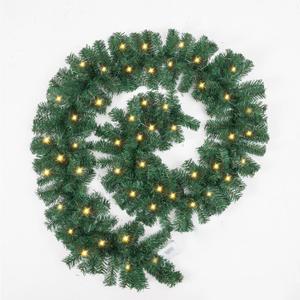 9 Ft Pre-lit Lighted Christmas Garland Decor, Festive Holiday Decoration for Outdoor/Indoor, Green Pine Branches, Waterproof 50 Warm Lights with Timer