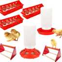 Chick Feeder and Waterer Set, 7-Piece Chick Supply with Feeder, Chick Waterer and Chick Perch, Chick Starter Kit for Small Poultry Ducks Quail