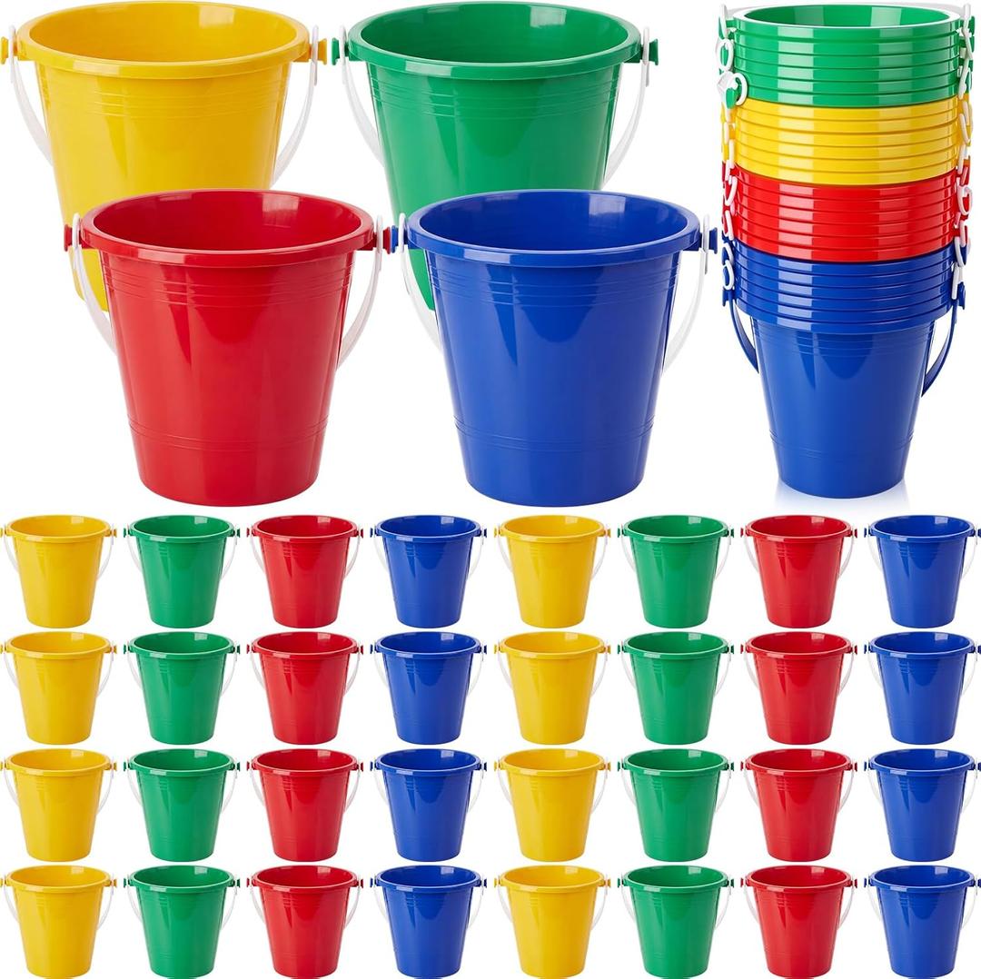 Didaey 12 Pcs Beach Bucket Sand Buckets Bulk for Kids 5 Inch Colorful Fun Plastic Pails and Sandcastle Mold for Toddler Summer Beach Birthday Party Favors Pool Play Castle Water (4 Colors)