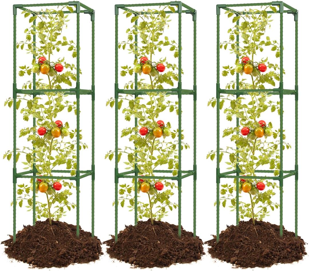 joyhalo 3 Pack Tomato Cage for Garden, 47 Inch Heavy-Duty Tomato Trellis, Height Adjustable Garden Trellis for Climbing Plants Vegetables Flowers Cucumber Peony (Dark Green)