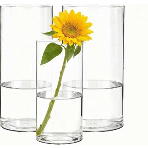 Clear Acrylic Cylinder Vase Set, 3 Pack Shatterproof Plastic Vases (3.9”x7.9”, 4.7”x9.8”, 5.9”x9.8”) for Home & Wedding Decor