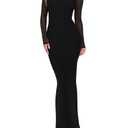 REORIA Women's Spring Mesh Sheer Long Sleeve Wedding Guest Dress Sexy Floral Bodycon Maxi Long Dresses Black Onyx Small