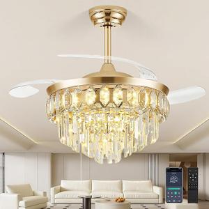 FIDGRA 48'' Fandelier Ceiling Fan with Light, Chandelier Fan, Gold