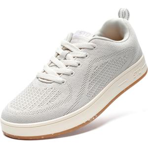 STQ Womens Lace Up Fashion Sneakers Business Casual Shoes | Breathable Mesh Upper Walking Shoes (6, Beige)
