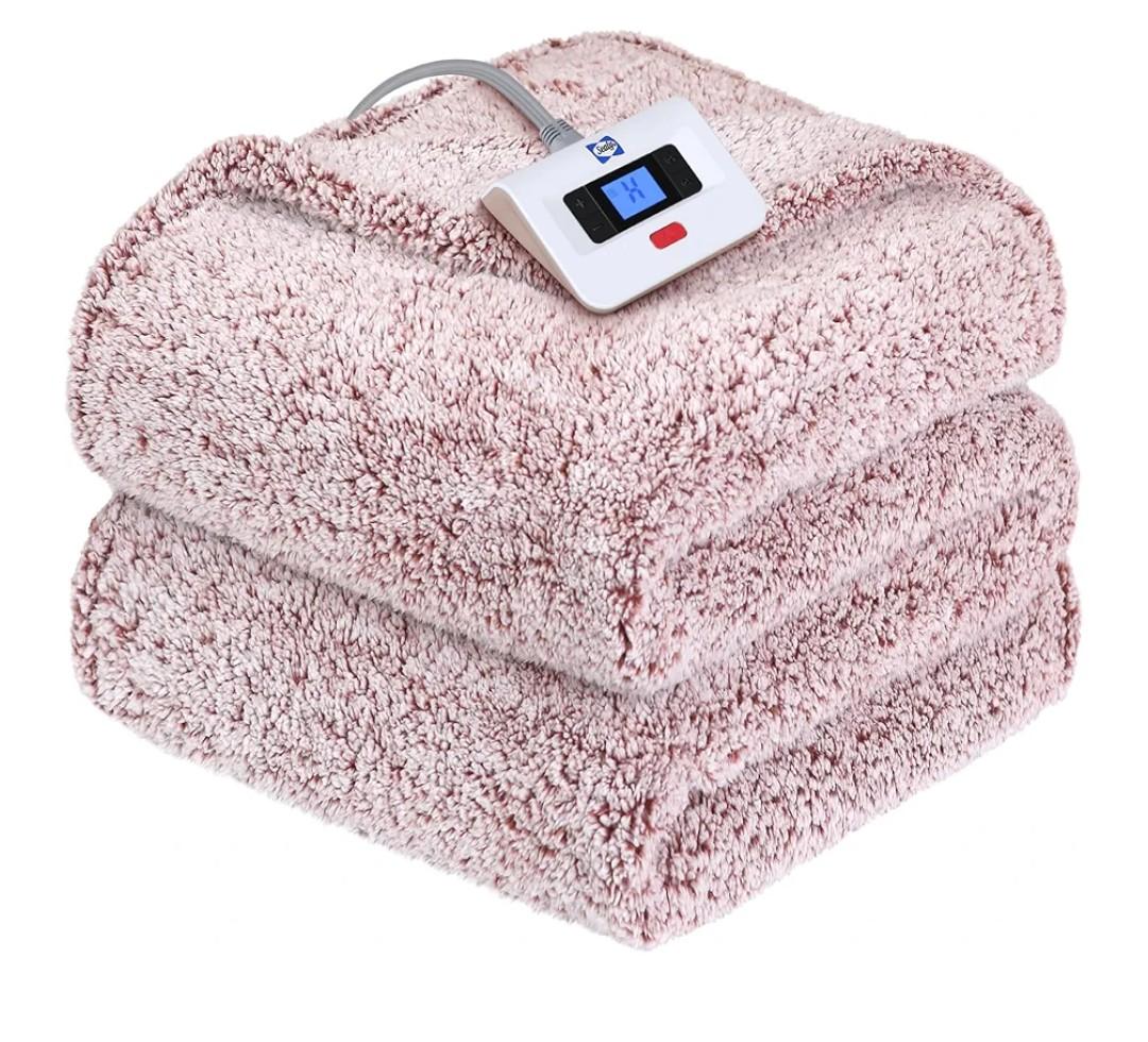Sealy Electric Blanket Full Size, Soft Sherpa Heated Blanket Single Control With 10 Heating Levels & 1 to 12 Hours Auto-Off Settings Over-Heated Protection 80"x84" Machine Washable, Rust Red