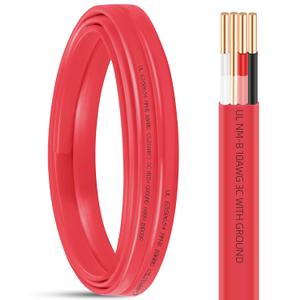 10ft NM-B 10/3 Wire with Ground,10/3 Electrical Wire 10 Gauge 3 Conductors with Ground Non-Mettalic Sheathed NM-B Cable,Residential Solid Indoor 10 AWG Copper Wiring for Branch Circuit Switch,Outlet