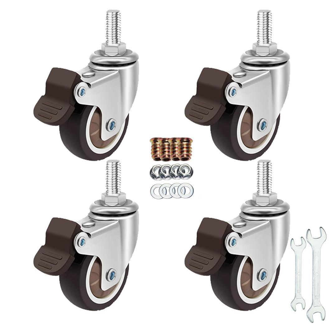 Stem Casters, 360 Degree Swivel Stem TPR Wheels with Metric M10-1.5x15mm Thread Industrial Castors for Carts, Furniture, Dolly, Workbench(2 Inch M10-1.5x15mm, with Brake)