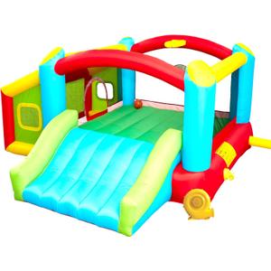 Bounce House, Inflatable Bouncer with Air Blower, Kids Slide Jumping Castle with Slide, Ball Pit and Dart Target Game, 143x137x68 Inch Bounce House, Inflatable Bouncer with Air Blower, Kids Slide Jumping Castle with Slide, Ball Pit and Dart Target Game, 143x137x68 Inch