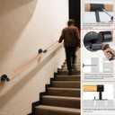 5 FT Wooden Stairs Handrails Wall Mount- Metal Support Wood Staircase Handrails, Interior Stair Railings, Banister Hand Railing, Outdoor Grab Bars Safety Handle for Elderly