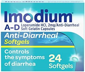 Imodium A-D Fast-Acting Anti-Diarrheal Softgels, Loperamide HCl 2 mg, Travel Essential Diarrhea Relief Medicine for Adults, 24 Count, Anti Diarrhea Pills, Ages 12+, Easy to Swallow