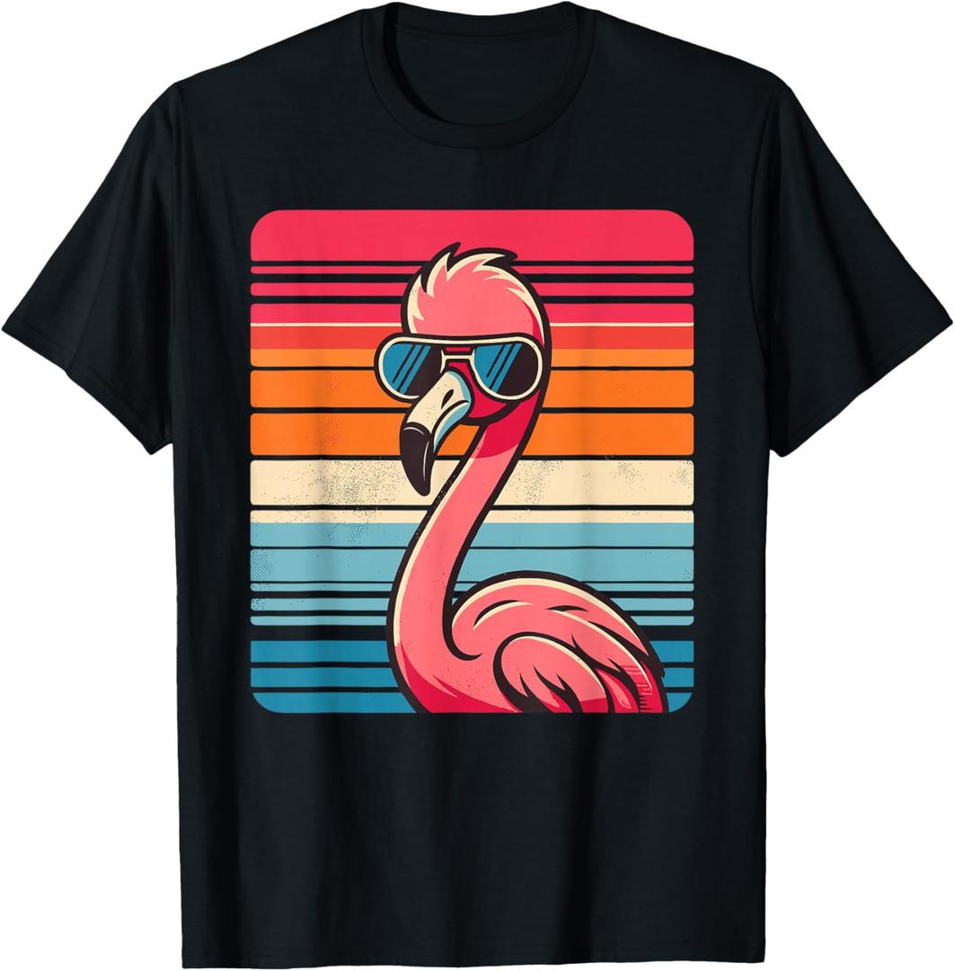 Cool Retro Flamingo in Sunglasses 70s 80s 90s Funny Flamingo T-Shirt XL