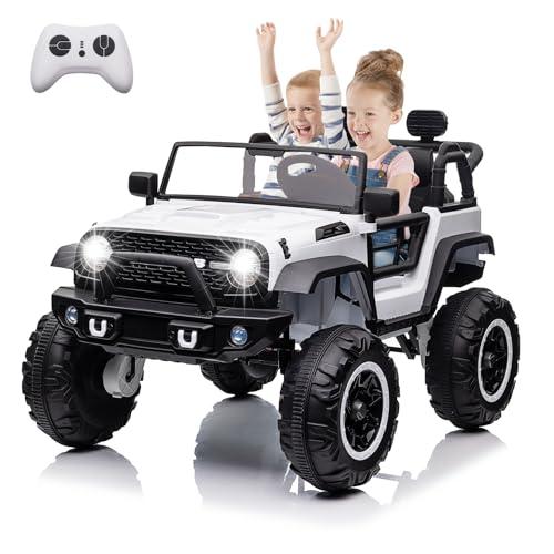 24V 2 Seater Kids Ride On Car, 4 Wheeler Truck Ride On Toys for Big Kids with 5.5MPH Max Speed, Remote Control, Accelerator Pedal, Treaded Tires, Steering Wheel, Music and Story, White