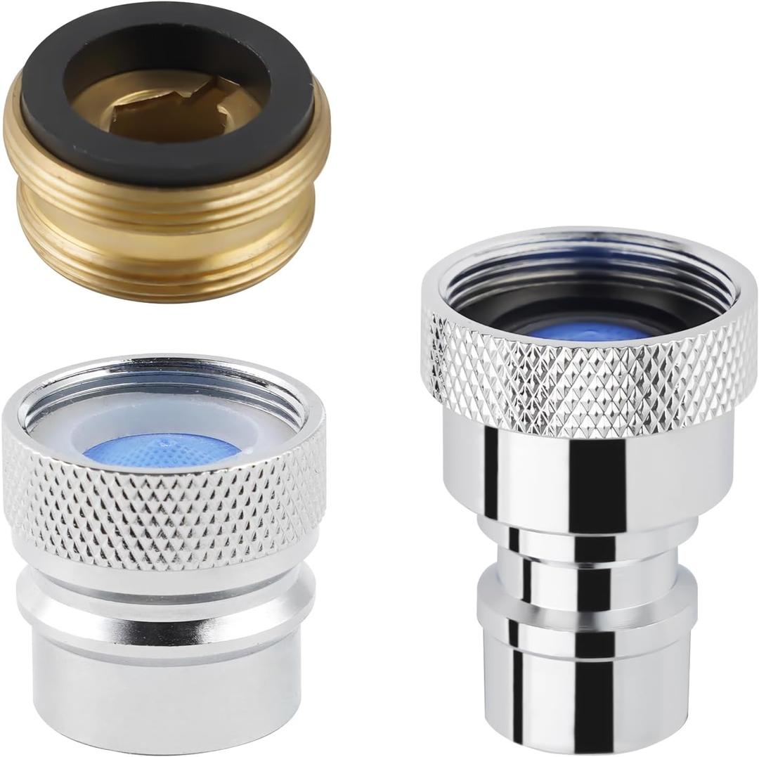Hygie Rinse 2pcs Portable Dishwasher Faucet Adapter, Kitchen Sink Faucet Adapter Connection for Dishwasher, Can Be Used As Faucet Aerator, 15/16-27 Male Outside and 55/64-27 Female Inside, Chrome