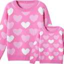 Mommy and Me Matching Sweaters Outfits Heart Graphic Sweater Family Matching Clothes Long Sleeve Pullover Tops (8 Years, Pearl Pink)