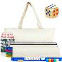 American Mahjong Tile Set, Mah Jong Set Complete with Bag, 166 White Tiles with Golden Dices for Travel, 4 All-in-One Mahjong Racks with Pushers (White)