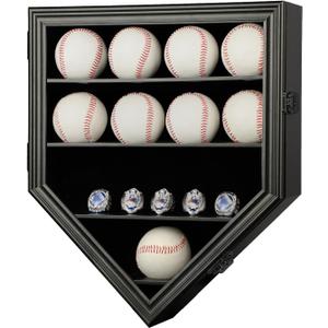 Verani Baseball and Baseball Bat Display Case Lockable Wood Cabinet Rack Holder for Baseball Shadow Box with UV Protection Acrylic Door Wall Mount Display Cabinet for Baseball Enthusiast Collectible