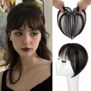 Bangs Hair Clip in Bangs 3603D Cover Hair Topper Synthetic HairPieces for Women Dark Brown Wispy Fake Bangs Toppers for Daily Wear