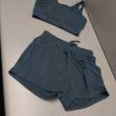 GORGLITTER Summer Outfits for Women 2025 Vacation Beach 4 Pieces Crop Tank Top and Shorts Matching Sets Size Medium, Blue/Beige 