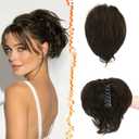 BARSDAR Claw Clip Short Human Hair Ponytail Extension - 8 Inch DIY Styles Claw Clip Real Human Hair Messy Bun Hairpieces for Women - Bendable Metals Thick Natural Short Black Brown Ponytail Daily