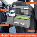 Leather Car Seat Back Organizer with Tissue Holder, Water Bottle Holder, Phone Holder for Road Trips. (Gray)