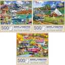 Bits and Pieces  Value Set of Three Large 500 Piece Jigsaw Puzzles for Adults  Lake & New England Farm Themed Jigsaw Puzzles by Ali Innis, Completed Puzzle Size: 18" x 24"