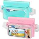 Niveaya IP68 Waterproof Fanny Pack - 2 Pack, Floating Dry Bag Pouch, Phone Waterproof Waist Pouch Dry Bag, Beach, Kayaking, Swimming, Boat Essentials, for iPhone 16/15/14/13/12 Pro Max up to 9.5" (Greenk&Pink)
