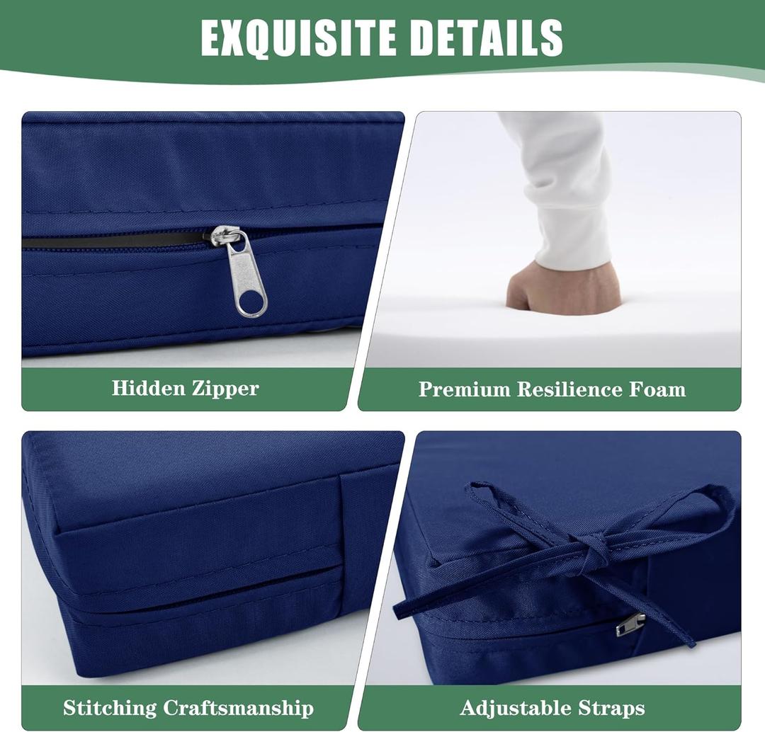 Outdoor Cushions for Patio Furniture,  Waterproof Navy Cushion 
with Removable Cover, Navy