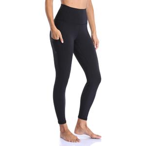 YUNOGA Women's High Waist Buttery Soft Athletic Yoga Pants 25" Inseam Leggings with Pockets (S, Black)