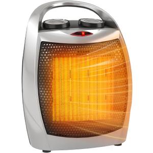 Garvee Portable Electric Space Heater - 1500W/750W Thermostat, 2-in-1 Fast Heating Ceramic Desk Heater & Fan, Safe Quiet <45 dB for Office, Room, Under Desk Use, Tip-Over Overheat Protection, Silver