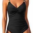 Daci Women's One Piece Swimsuit Tummy Control Bathing Suit Gold Metal Full Coverage Slimming Swimwear 2025 (Black, L)