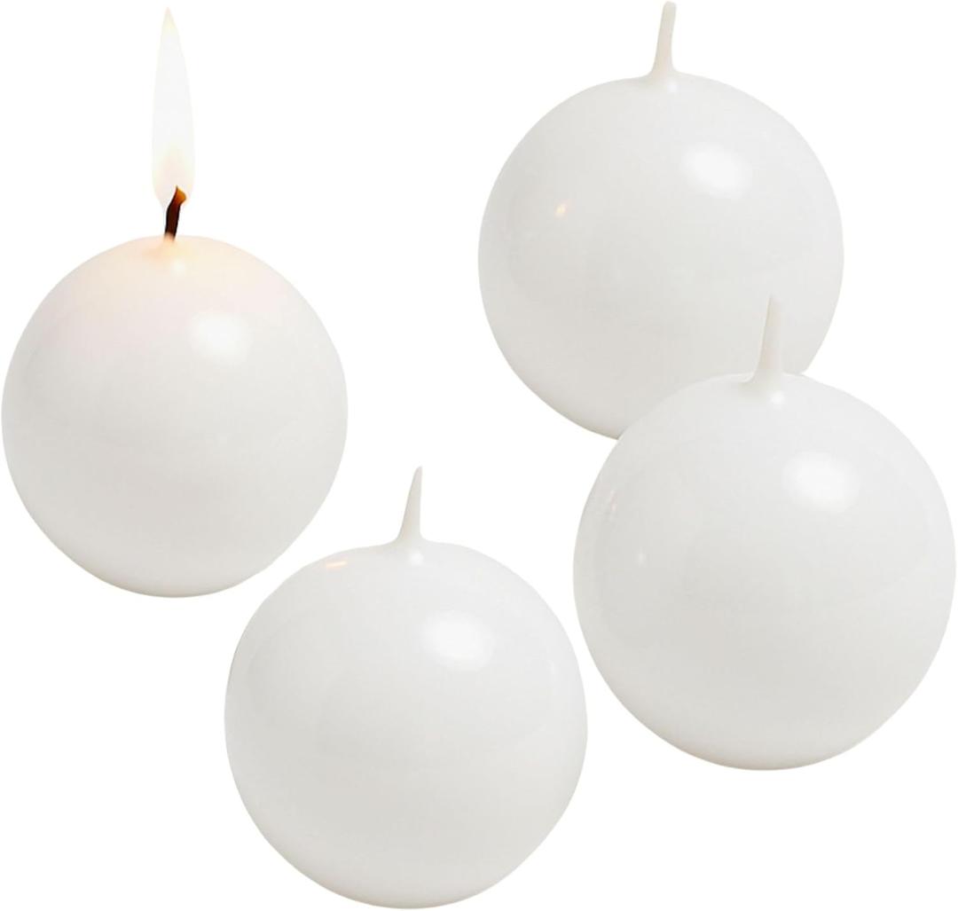 Biedermann & Sons Ivory Round Candles (Set of 4), Unscented Dripless Balls, 2.5" Spheres, 8 Hour Burn, for Mantels Shelves and Tabletop Displays