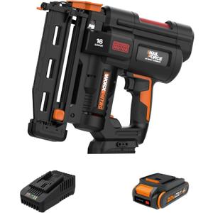 Worx Nitro 20V 16GA Finish Nailer Cordless 70 Nails/Min Sinks Up to 2-1/2", Compact Cordless Nail Gun w/Tool-Free Jam Release, Brushless Nail Gun Battery Powered WX841L  Battery & Charger Included