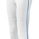 Mizuno Girl's Belted Piped Softball Pant, White-Royal, Large