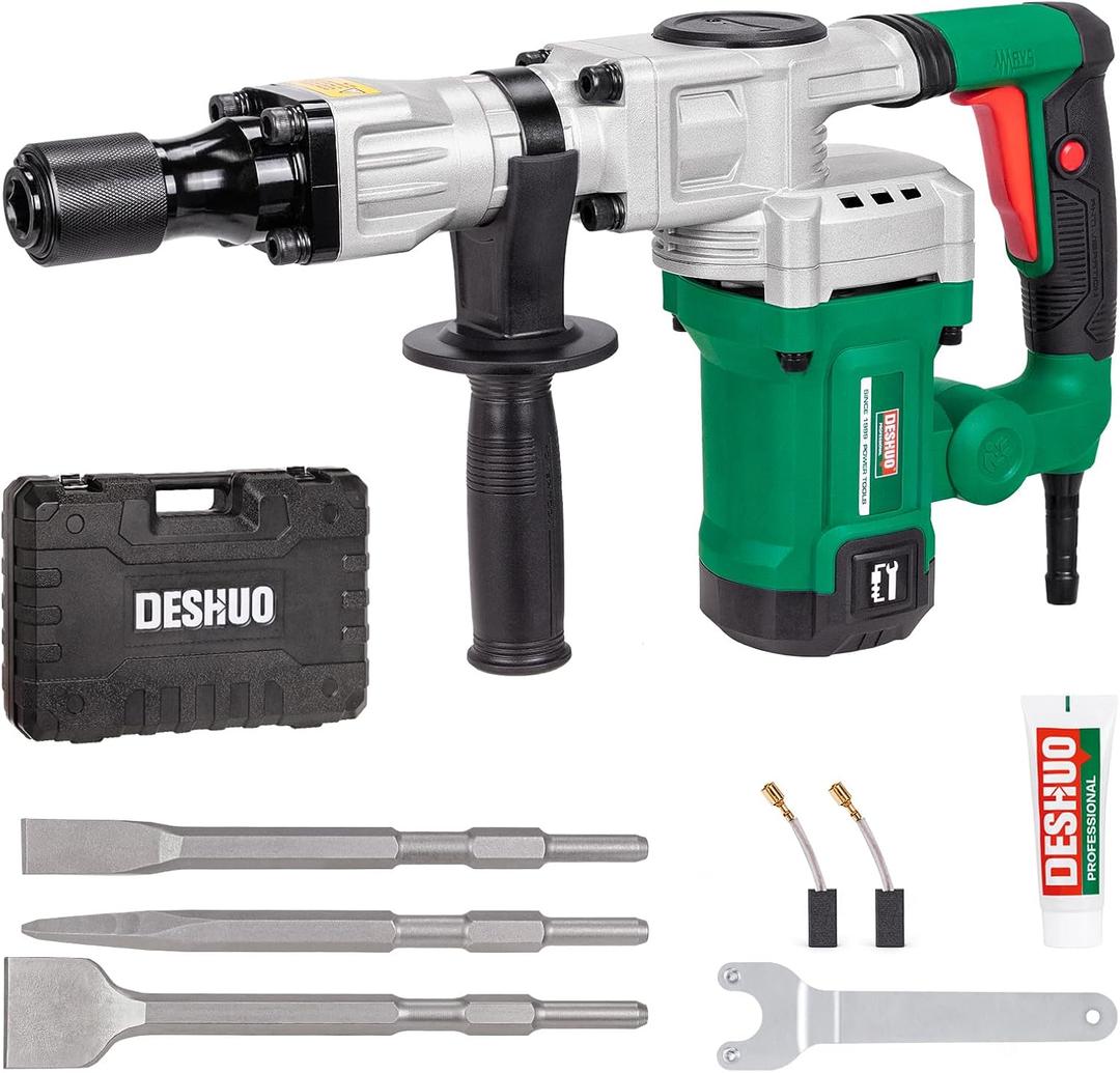 13 lb. Demolition Jack Hammer with 5/8" Hex Shank, 1200W 11-Amp Mini Corded Electric Concrete Demo Chipping Breaker Tile/Floor Removal with Carrying Case, Flat & Bull Point Chisel