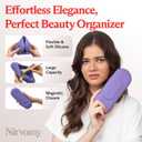 Travel Makeup Brush Holder & Pocket Mirror, Silicone Makeup Brush Organizer, Dirt-Resistant Easy to Clean Makeup Brush Bag with Anti-Fall Out Magnetic Closure (Lavender)