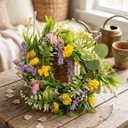 2 Pcs Flower Candle Rings 4 Inch Center Spring Wreath Rings Daisy Floral Pillar Candle Holder Wreaths for Tapers Candelabra Wedding Party Home Table Centerpieces