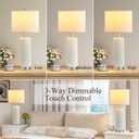 White Ceramic Table Lamps Set of 2, 28" Lamps for Living Room with USB C+A Ports, Touch Lamps for Nightstand, 2 Bulbs Included