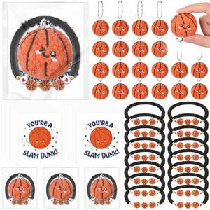 Equsion 24 Packs Basketball Gift Bulk Mini Plush Basketball Keychain Bead Bracelet with Inspirational Card for Ball Lovers Team Prize Anxiety Relief Sport Party Favors