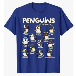 Penguin Penguins Animals of The World Penguin Lovers T-Shirt, Blue, Size S