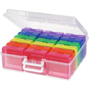 novelinks Stackable Plastic Clear Storage Box Containers with Latching Lid - Art Craft Supply Organizer Storage Containers for Pencil Box,Crayon, Jewelry (18 Pack Colorful Small)