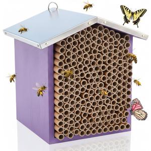 Vicenpal Mason Bee House with Tubes Native Bee Boxes Hive Wooden, Pollinator House Waterproof, Wax Coated Tall Insect Hotel, Butterfly, Ladybirds, Beneficial Insect Habitat, Bug Hotel Garden