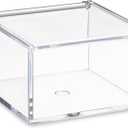 Hammont Clear Acrylic Box with Hinged Lid  Small Plastic Organizer for Office, Desk, Makeup, Crafts, Cotton Balls, Jewelry & More | 4"x4"x2.5" (2 Pack)