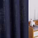 Deconovo Faux Linen Grommet Linen Look Panels Solid Window Curtains for Bedroom Semi Sheer Curtains Navy Blue 52x63 Inch 2 Panels