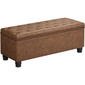 SONGMICS Storage Ottoman, Storage Bench, Tufted Entryway Bedroom Bench, 17.7 x 46.5 x 17.7 Inches, Hinges Easy Lid Operation, Wooden Legs, Synthetic Leather, Loads 330 lb, Coffee Brown ULOM071K01