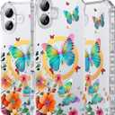 PIXIU Case for iPhone 16 Compatible with Magsafe, Laser Glossy Pattern,Cute Curly Wave Clear TPU Bumper Military Grade Drop tection Phone Cover for Women/Girls -Butterfly/Floral