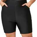 Halcurt Women's Plus Size High Waisted Swim Board Short with Pocket Built in Brief Swimsuit Bottoms Black 4X