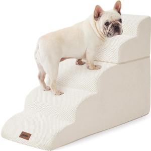 ZOMISIA Dog Stairs for High Beds - Pet Stairs Ramp for Couch, 35D Foam Dog Steps for Small to Large Pets, with Non-Slip Bottom Beige, 5 Steps