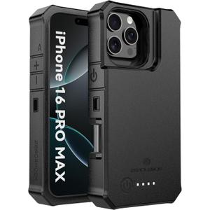 ZEROLEMON Battery Case for iPhone 16 Pro Max, 10000mAh Capacity, 18W Fast Charging Power with Full Edge Protection Extended Rugged Battery Charger Case for iPhone 16 Pro Max - Black