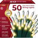 Clear Warm White Christmas Lights - 9 ft String of 50 Incandescent Mini Bulbs Multifunctional Lighting Modes, for Decorative, Bedroom, Outdoor, Xmas Twinkle Tree Lights with Green Wire Total 10.4 ft