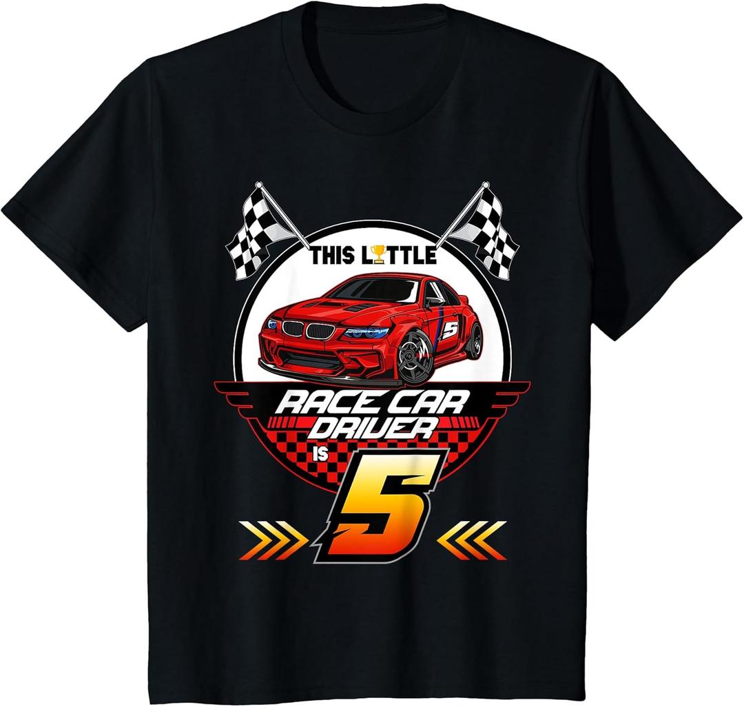 5 Year Old Race Car Birthday Tee 5th Racing Party T-Shirt, S